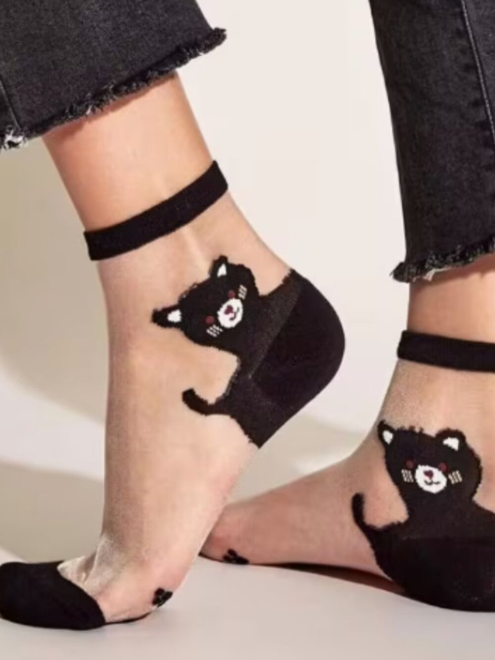 NEW 5 Pair Sheer Embroidered Animal Socks